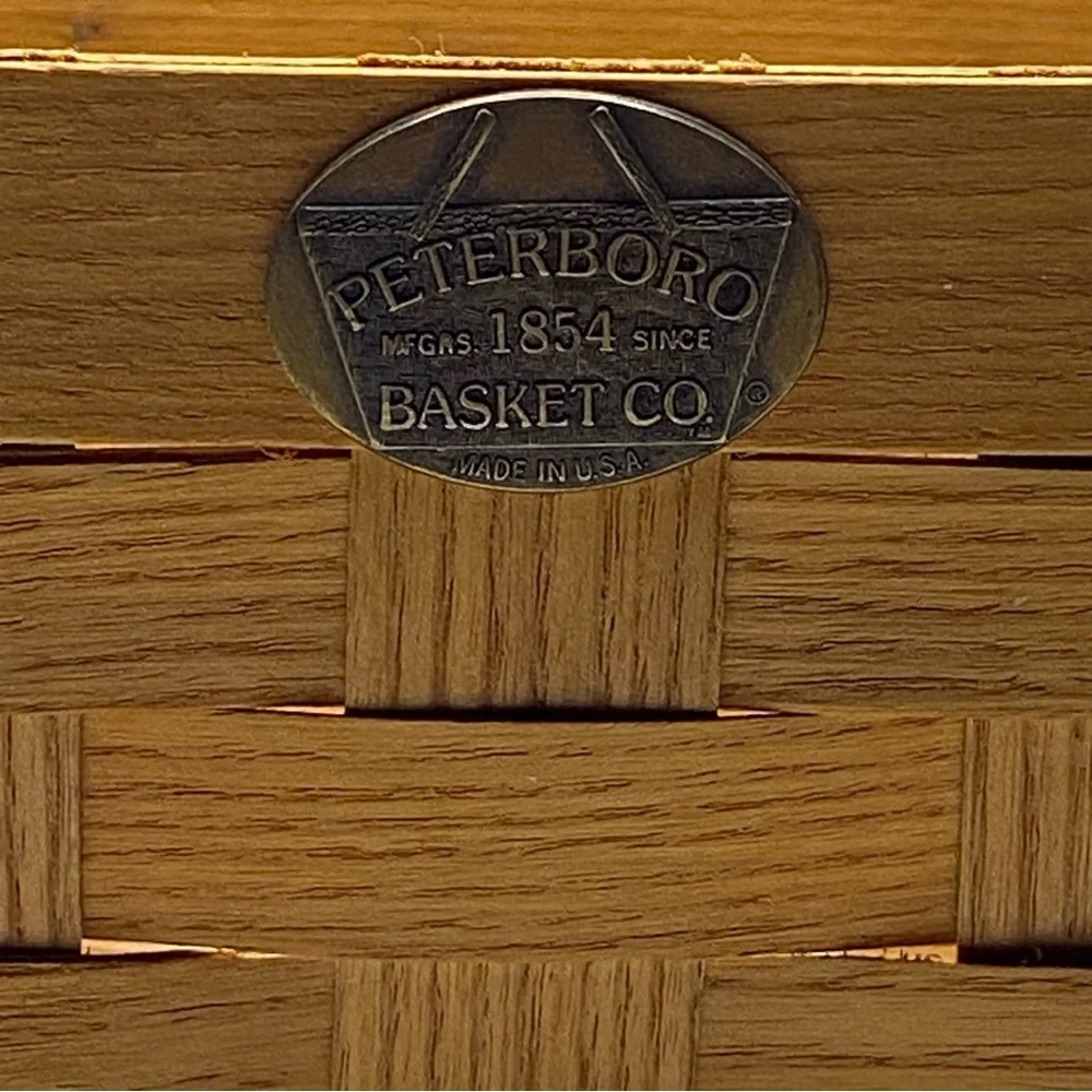 Peterboro Basket Co White Ash Woven Basket w/ Leather Handle 9.25” x 5.75” x 4”